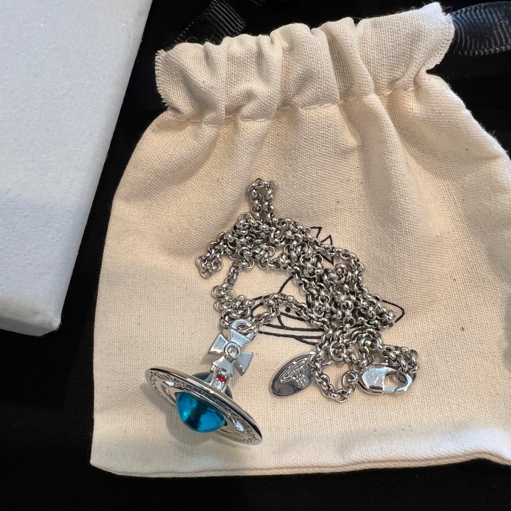 Vivienne Westwood Silver Medium Blue Orb Necklace with Swarovski crystals